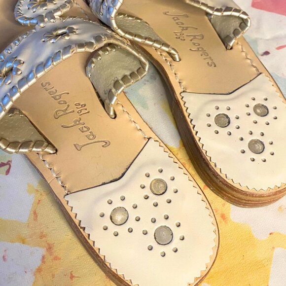 Jack Rogers 1960 White & Silver Metallic Leather woven classic sandal - Picture 3 of 8